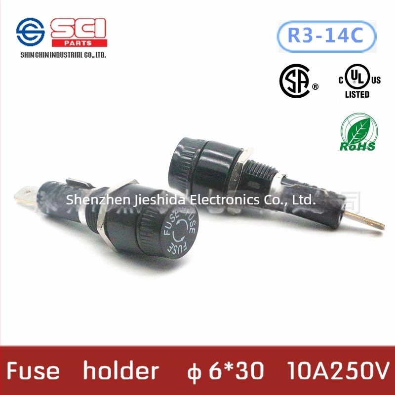 R3-14C biztosítótartó, 10A, 250V, 6x30 csőbiztosíték, gyors szerelés, autóhoz