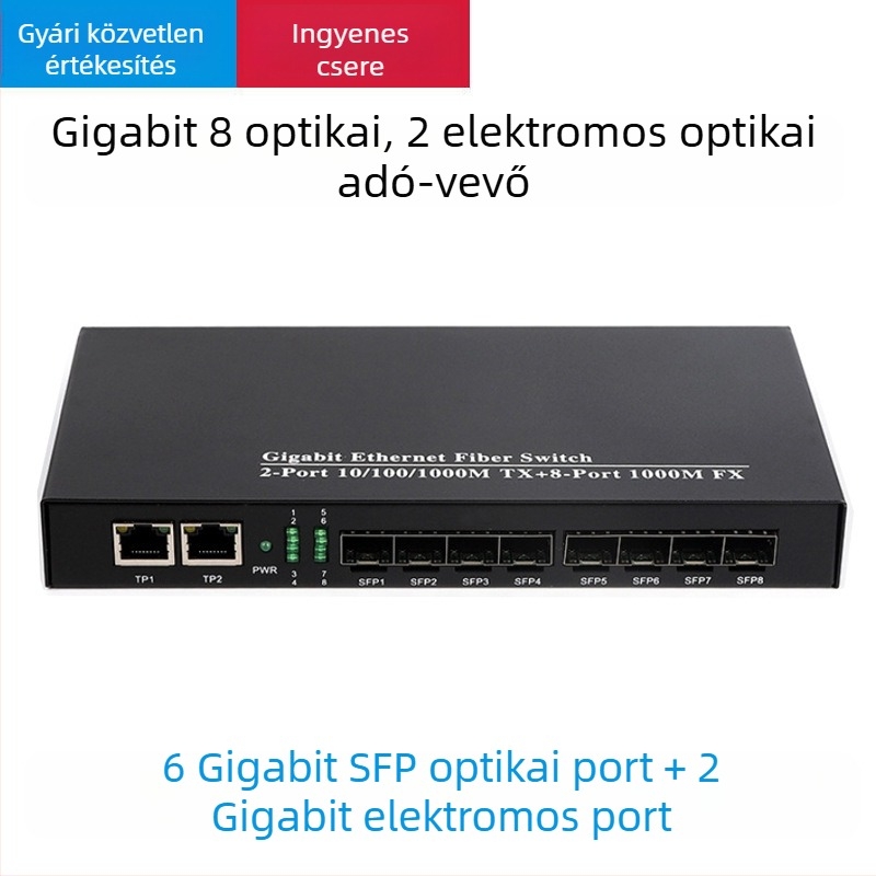Giga‑bités 8‑csatornás optikai‑elektronikus SFP transzceiver, agregációs kaszkád optikai kapcsoló, LC porttal