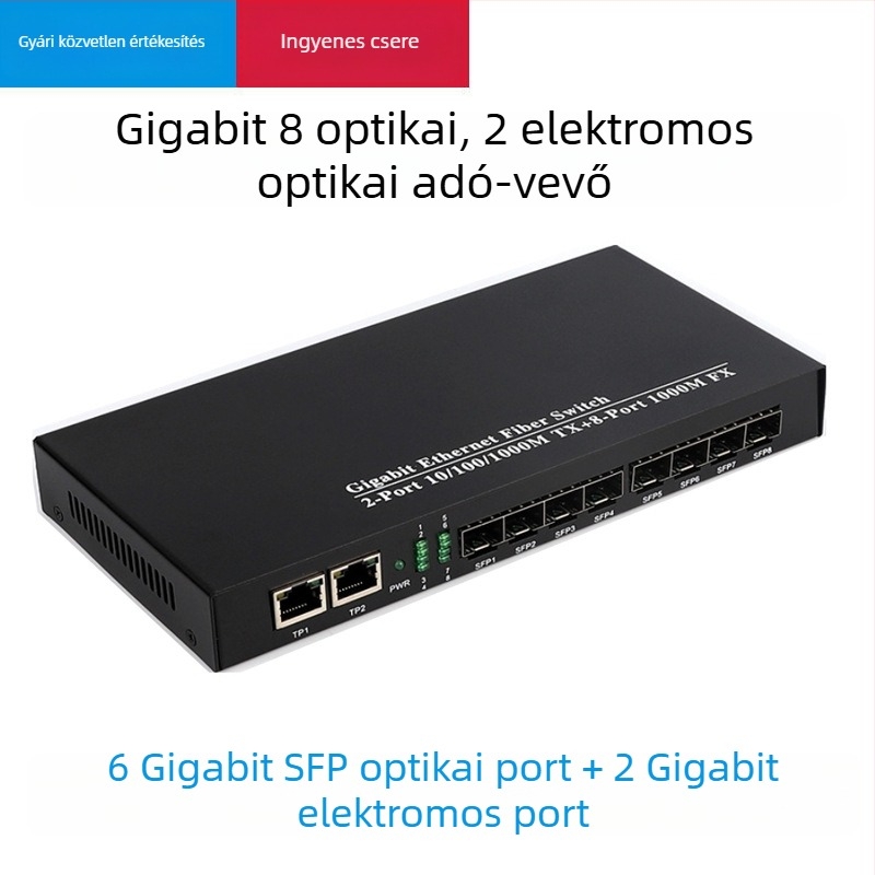 Giga‑bités 8‑csatornás optikai‑elektronikus SFP transzceiver, agregációs kaszkád optikai kapcsoló, LC porttal