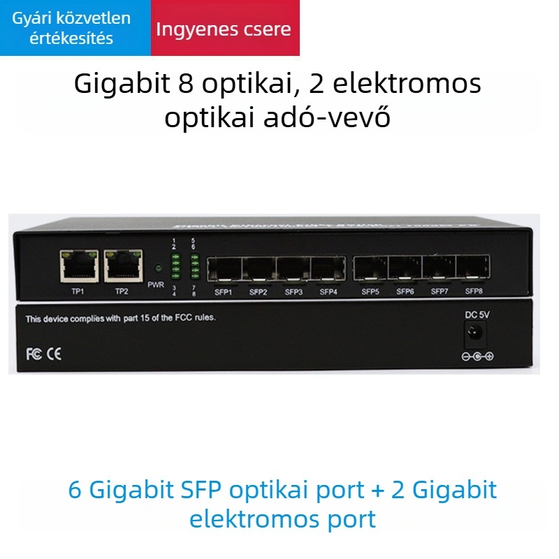Giga‑bités 8‑csatornás optikai‑elektronikus SFP transzceiver, agregációs kaszkád optikai kapcsoló, LC porttal