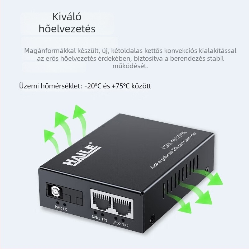 Optikai transzceiver, 100 Mbps, monomódus, egy szál, egy optikai port és két elektromos port, 20 km-es hatótávolság, SC csatlakozó