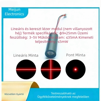 Vörös fényű lézermodul egyenes és kereszt vonallal, Ø9.0×25 mm, 650 nm, ≤5 mW, ≤35 mA