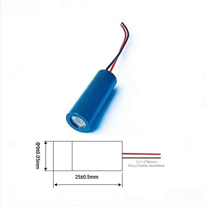 Vörös fényű lézermodul egyenes és kereszt vonallal, Ø9.0×25 mm, 650 nm, ≤5 mW, ≤35 mA