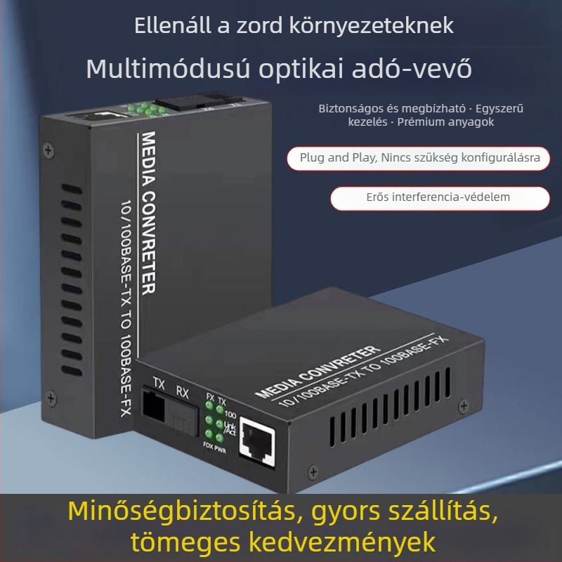 100 Mbps kétmagos optikai transzceiver egyszálas és multimodális optikai szálhoz – RJ45, SC/ST csatlakozók