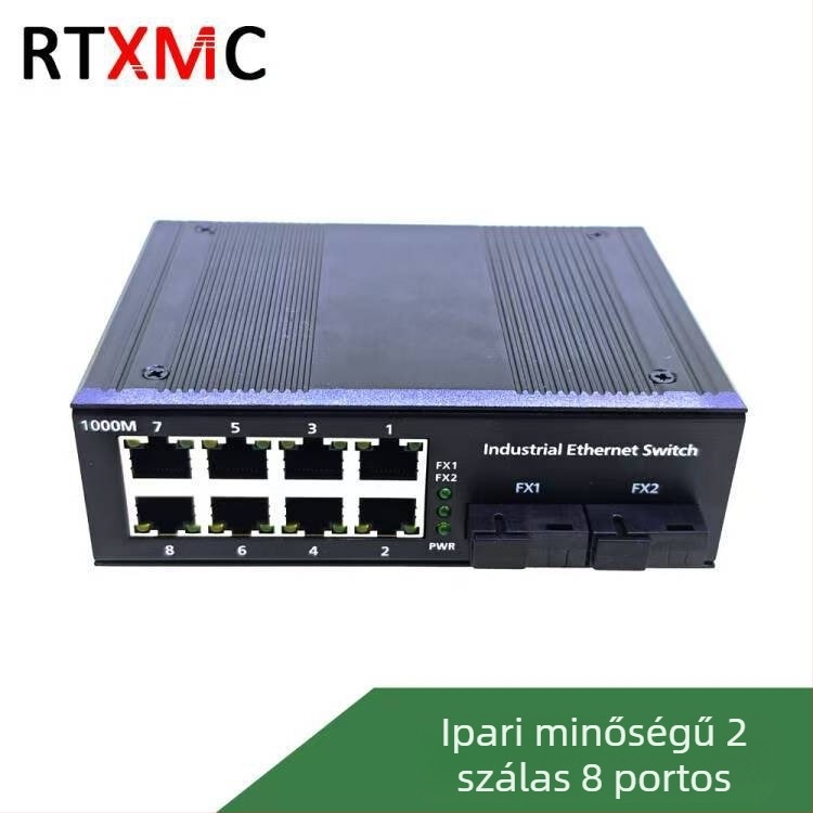 Ipari szintű optikai transzceiver, Gigabit, 2 optikai port és 8 elektromos port, optoelektronikus átalakító, PoE-tápellátás