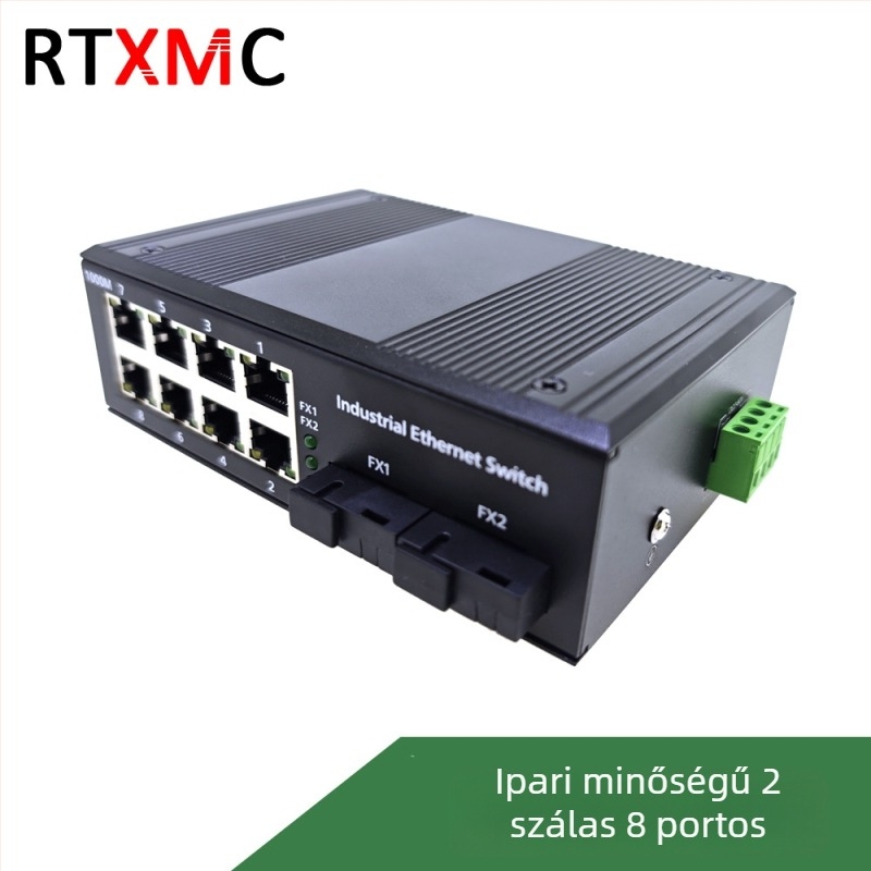 Ipari szintű optikai transzceiver, Gigabit, 2 optikai port és 8 elektromos port, optoelektronikus átalakító, PoE-tápellátás