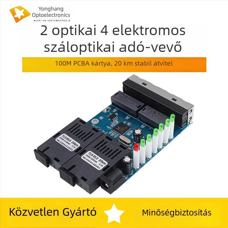 100 Mbps optikai szálas transzceiver, 2 optikai és 4 elektromos optoelektronikus átalakítóval, PCBA tábla, 20 km hatótávolság