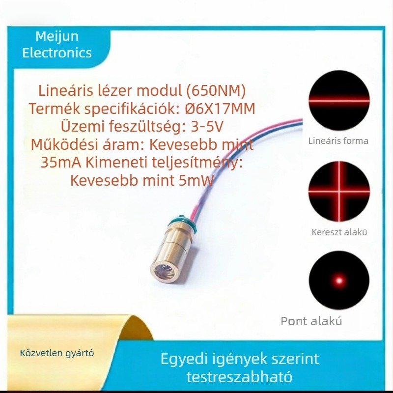 Lineáris lézerfej, lézermodul, lézercső, 650 nm, <5 mW