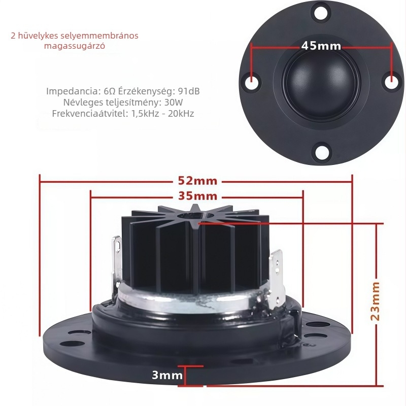 2 hüvelykes, 6 Ω, 30 W, puha kupolás selyemmembrános Hi-Fi tweeter, ultra-magas frekvenciás hangszóróegység, új audiophile minőség