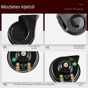 12V/24V négyzet alakú autóklaxon, két tónusú csiga alakú hanggal, univerzális Ford, Hyundai és Honda