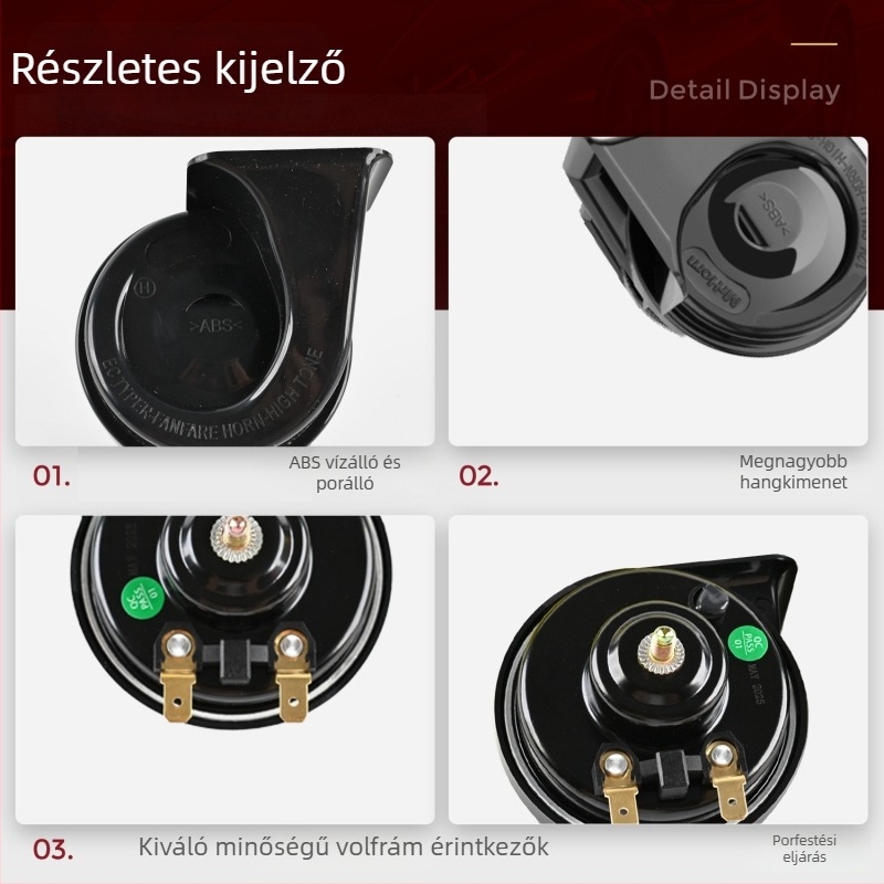 12V/24V négyzet alakú autóklaxon, két tónusú csiga alakú hanggal, univerzális Ford, Hyundai és Honda