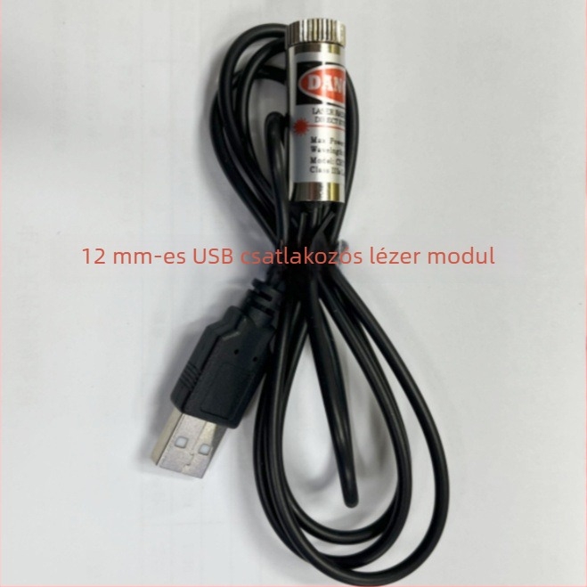 12 mm-es lézer-modul USB csatlakozóval, pontszerű lézerfej, piros, állítható, pozicionáló lézer