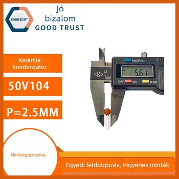 50V104M kerámiakondenzátor, 0,1µF, átlyukasztott szerelés, dielektromos, szűrő kondenzátor
