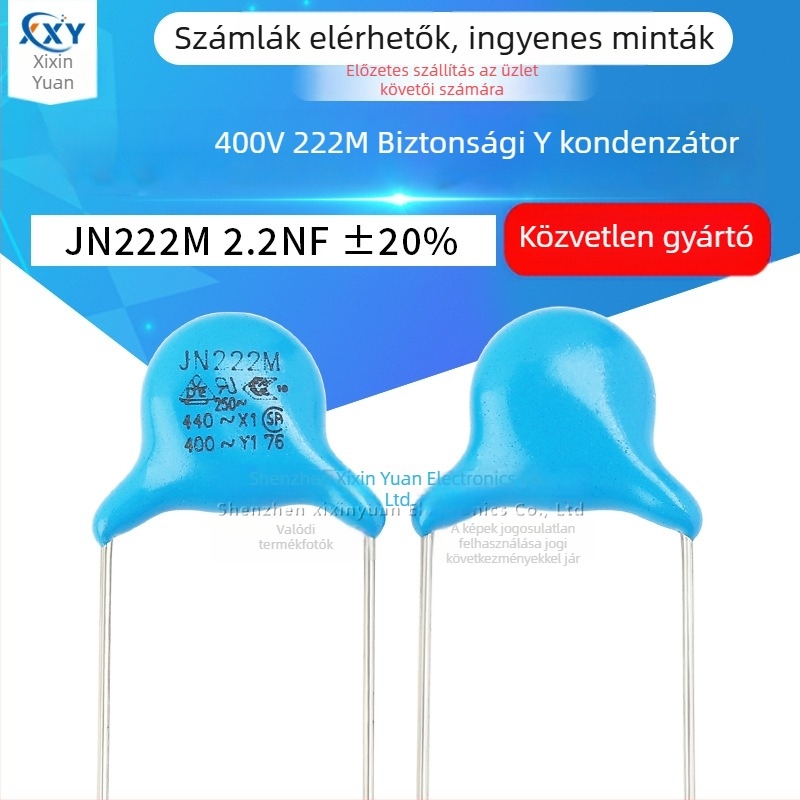 400V 222M Y1 biztonsági kerámia kondenzátor, 2.2nF (2200pF), JN222M, közvetlen csatlakozású