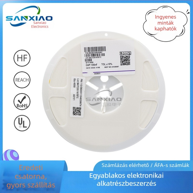 Fenghua SMT csipkondenzátor 0603, 104K/105K, 25V/50V, 0.1µF/1µF, X7R