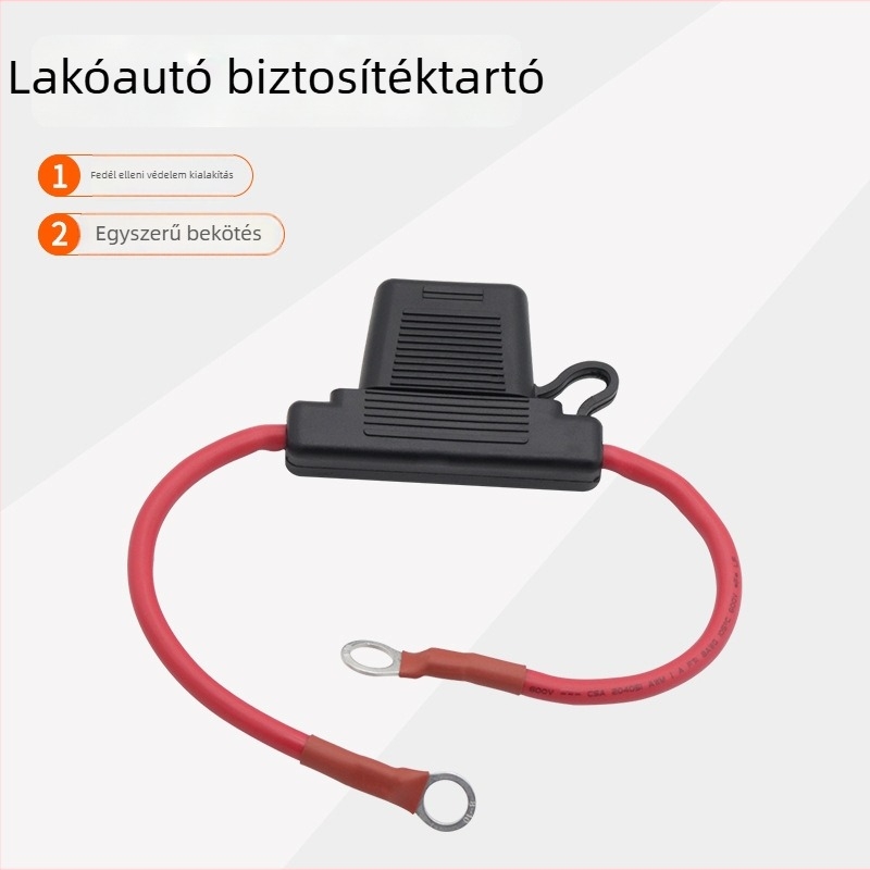 Személyre szabott nagy méretű biztosítótartó, 80A, 8 AWG, egy bemenet, egy kimenet, 30 cm hosszú