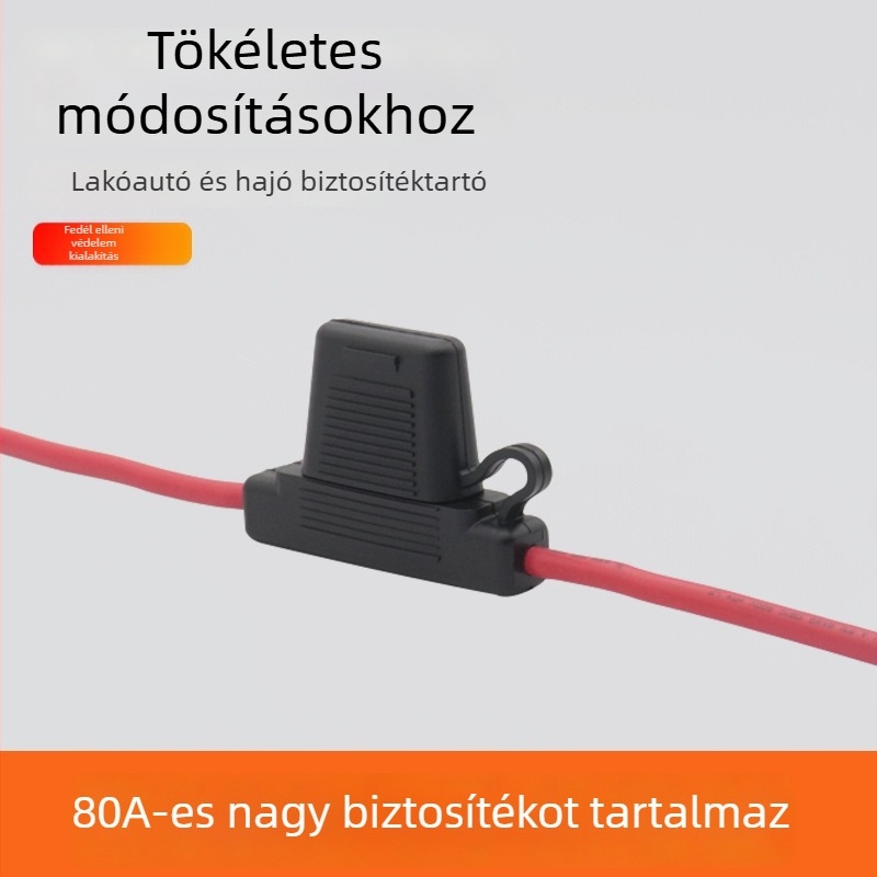 Személyre szabott nagy méretű biztosítótartó, 80A, 8 AWG, egy bemenet, egy kimenet, 30 cm hosszú