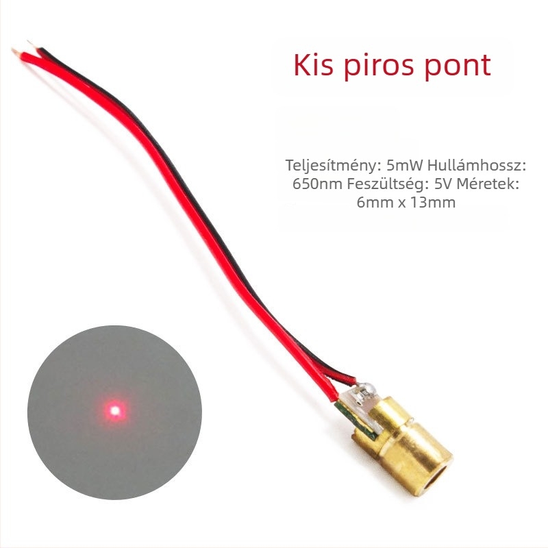 3-12 V-os vörös pont lézer-diódás modul kereszttel jelzőfénnyel, 650 nm, 5 mW