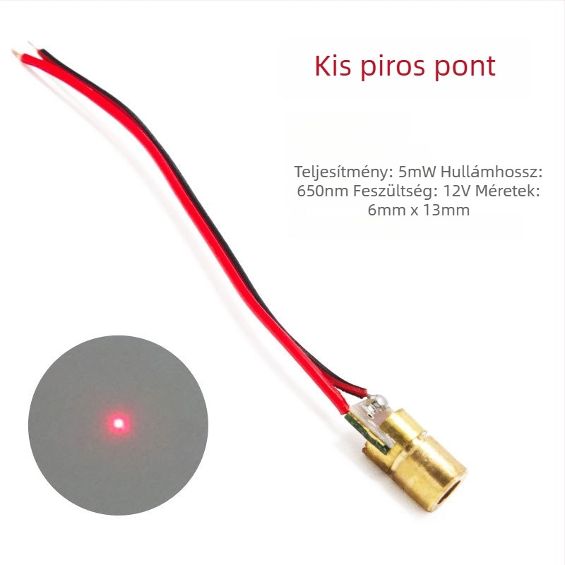 3-12 V-os vörös pont lézer-diódás modul kereszttel jelzőfénnyel, 650 nm, 5 mW
