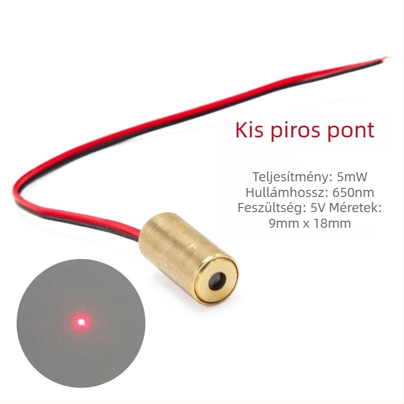 3-12 V-os vörös pont lézer-diódás modul kereszttel jelzőfénnyel, 650 nm, 5 mW