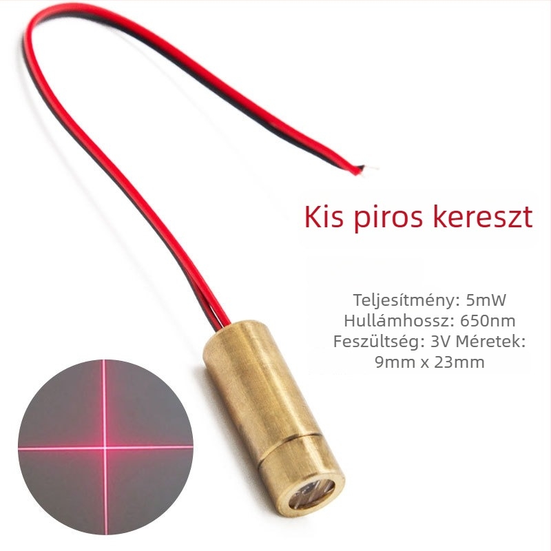 3-12 V-os vörös pont lézer-diódás modul kereszttel jelzőfénnyel, 650 nm, 5 mW