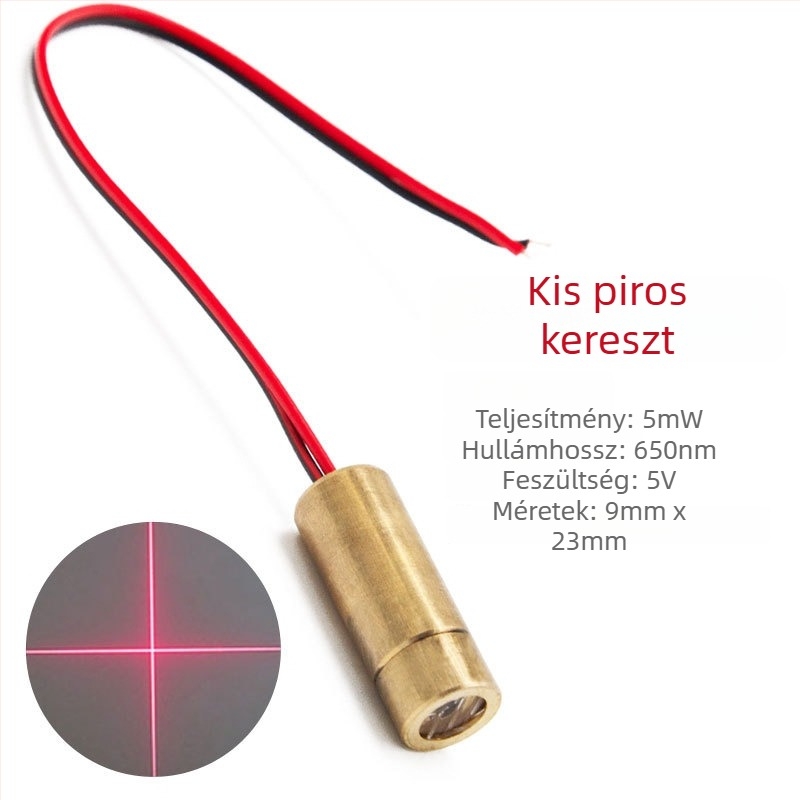 3-12 V-os vörös pont lézer-diódás modul kereszttel jelzőfénnyel, 650 nm, 5 mW