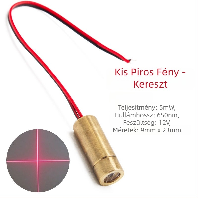 3-12 V-os vörös pont lézer-diódás modul kereszttel jelzőfénnyel, 650 nm, 5 mW