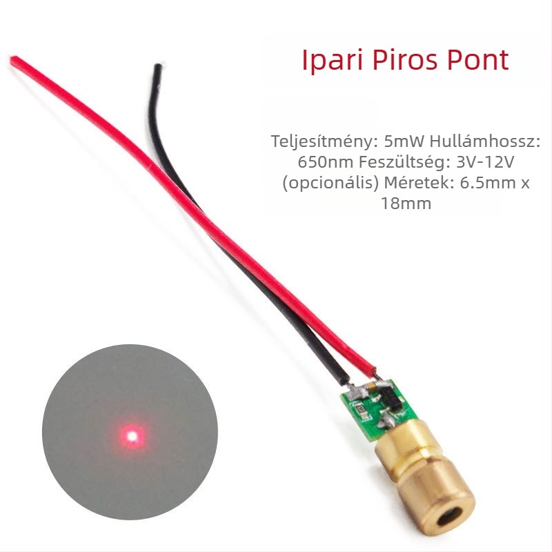 3-12 V-os vörös pont lézer-diódás modul kereszttel jelzőfénnyel, 650 nm, 5 mW