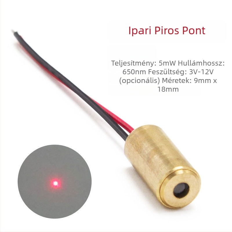 3-12 V-os vörös pont lézer-diódás modul kereszttel jelzőfénnyel, 650 nm, 5 mW