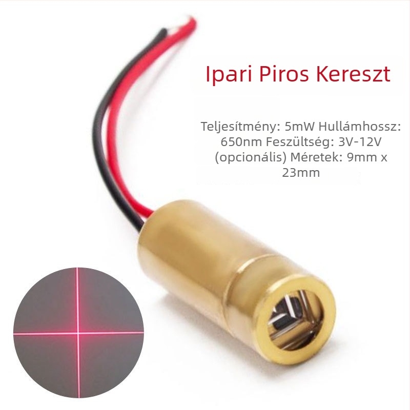 3-12 V-os vörös pont lézer-diódás modul kereszttel jelzőfénnyel, 650 nm, 5 mW