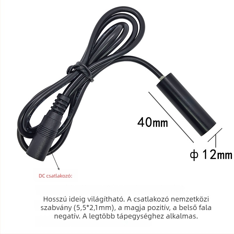 12×40 mm lézerfej modul pontszerű fotoelektromos érzékelőhöz, 850 nm, 200 mW, DC csatlakozó