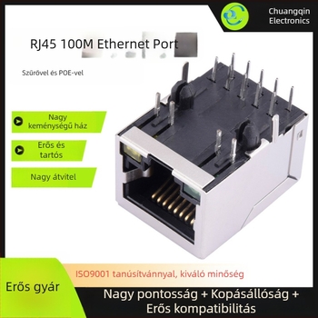 RJ45 hálózati aljzat szűrővel, POE tápegység funkcióval és transzformátorral ellátott RJ45 port