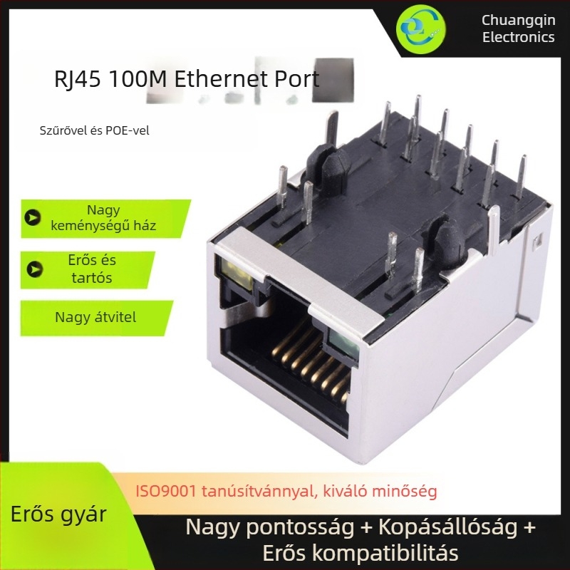 RJ45 hálózati aljzat szűrővel, POE tápegység funkcióval és transzformátorral ellátott RJ45 port