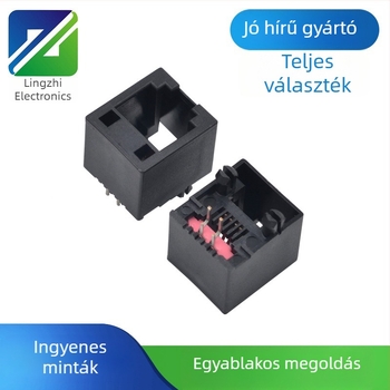 RJ45 függőleges női csatlakozó LED-del, árnyékolt gigabites szűrő, SMT montázs pillérekkel, 10-pontos hálózati port