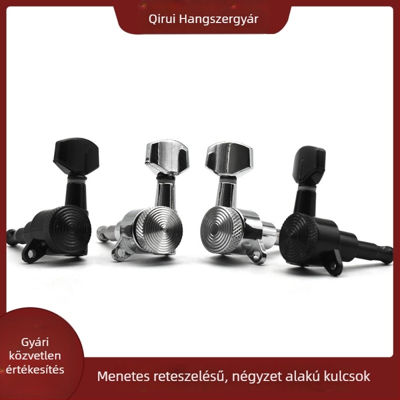Elektromos gitár hangolók menetes zárómechanizmussal, kis négyszögletes fogantyúval, hangoló fej, gitár kiegészítők, fekete króm