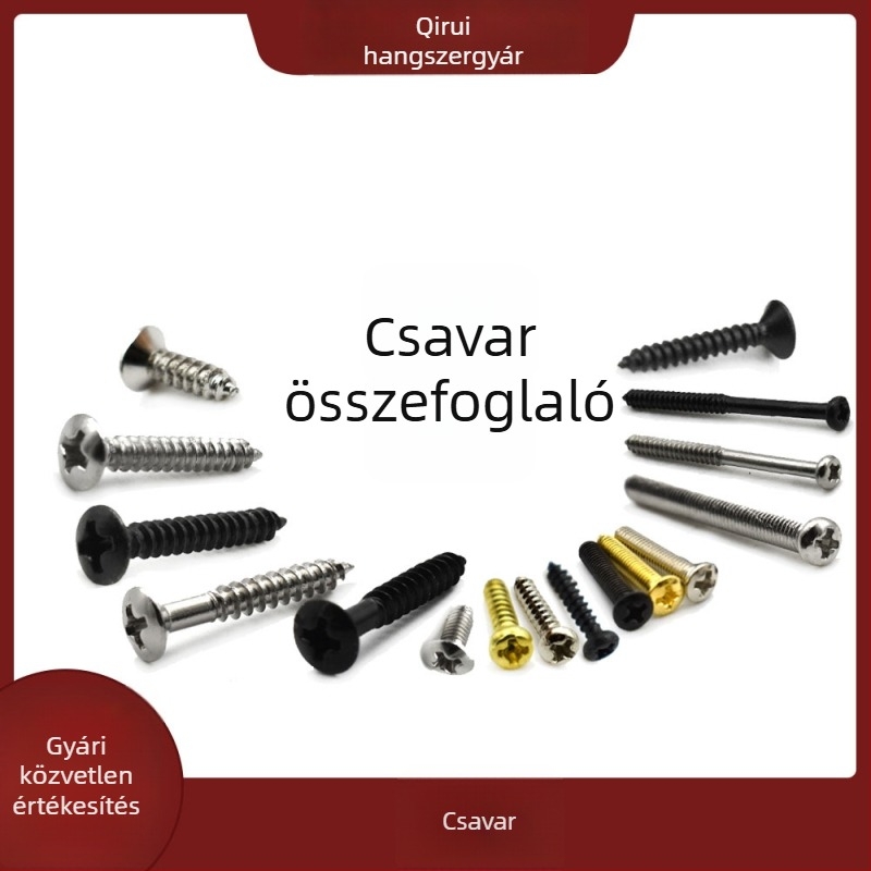 Elektromos gitár és basszus hangszedőinek rögzítő csavarjai, állítócsavarok, védőlemez és hídcsavarok, 50 darabos készlet