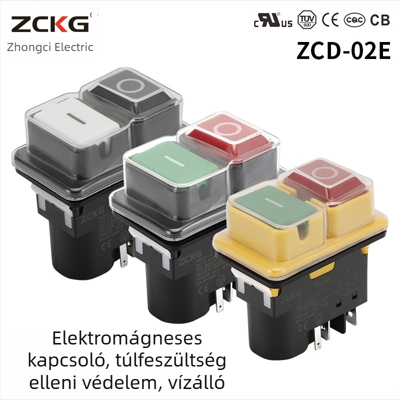 ZCD-02E elektromágneses kapcsoló, gombos kapcsoló, alacsony feszültség elleni védelem és áramkimaradás, vízálló gombos kapcsoló gépekhez