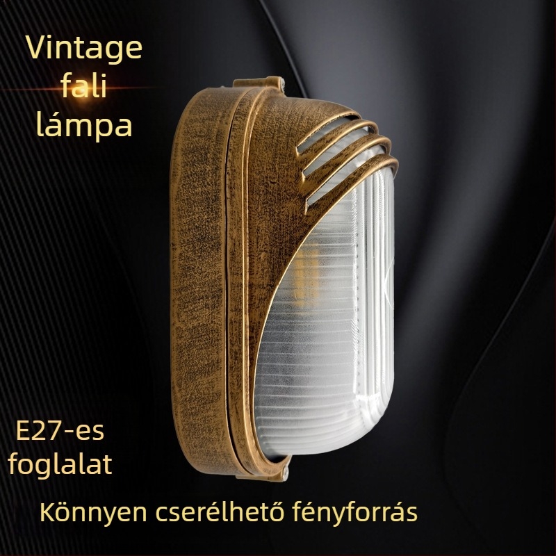 E27-es csavaraljú retro falikar kültéri vízálló, folyosóhoz, lépcsőhöz és erkélyre, ipari stílusú amerikai