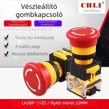 LA38P-11ZS vészhelyzeti forgó nyomógombos kapcsoló, 22 mm átmérő