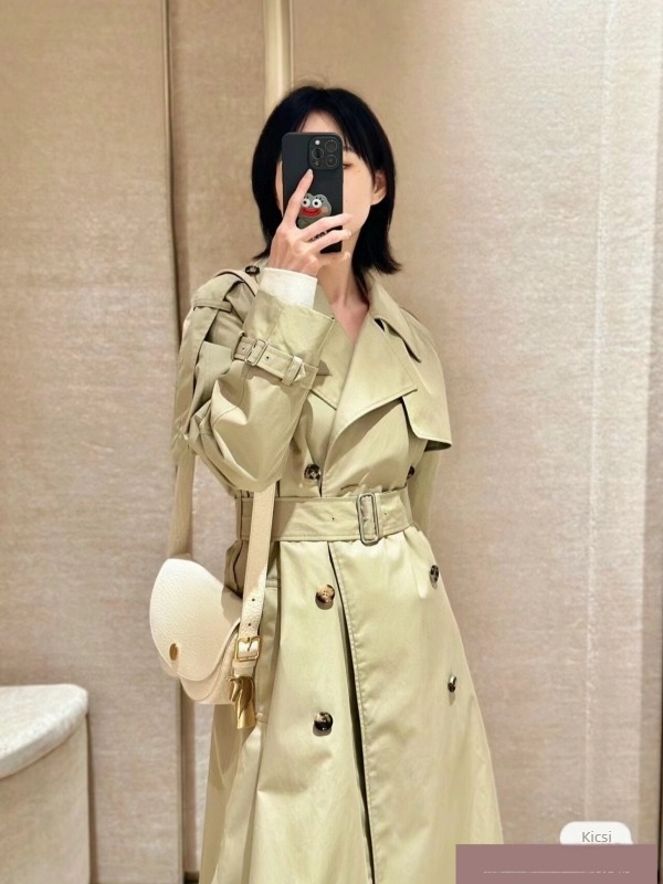 Női koreai stílusú trench coat övvel, középhosszú, khaki színű, brit hatású, kiváló minőség.