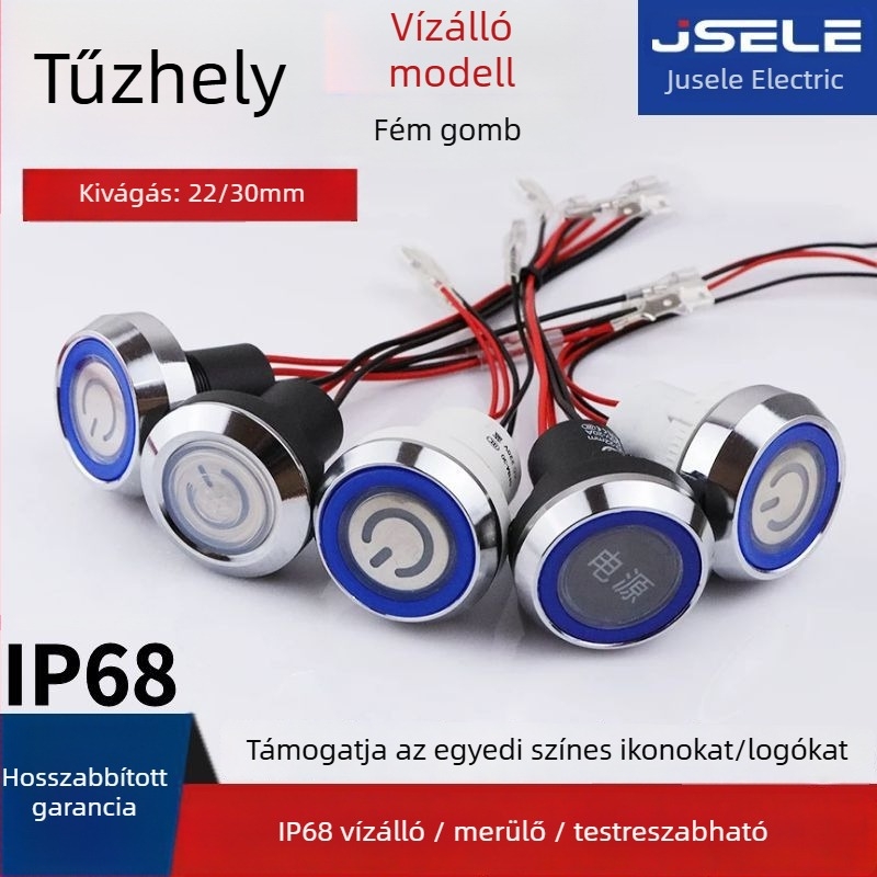 Vízálló gázfőző gombkapcsoló önzáró gyújtással és világítással, elülső kör 22/30 mm, IP68, CE