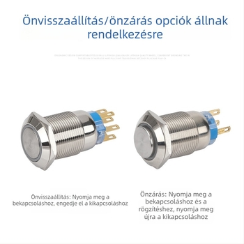 19 mm kék gombkapcsoló, fémlappal és előlap-körforgóval, IP65 védelemmel, önzáró, visszaállítás, pillanatnyi indítás, megvilágított