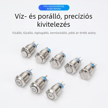 19 mm kék gombkapcsoló, fémlappal és előlap-körforgóval, IP65 védelemmel, önzáró, visszaállítás, pillanatnyi indítás, megvilágított