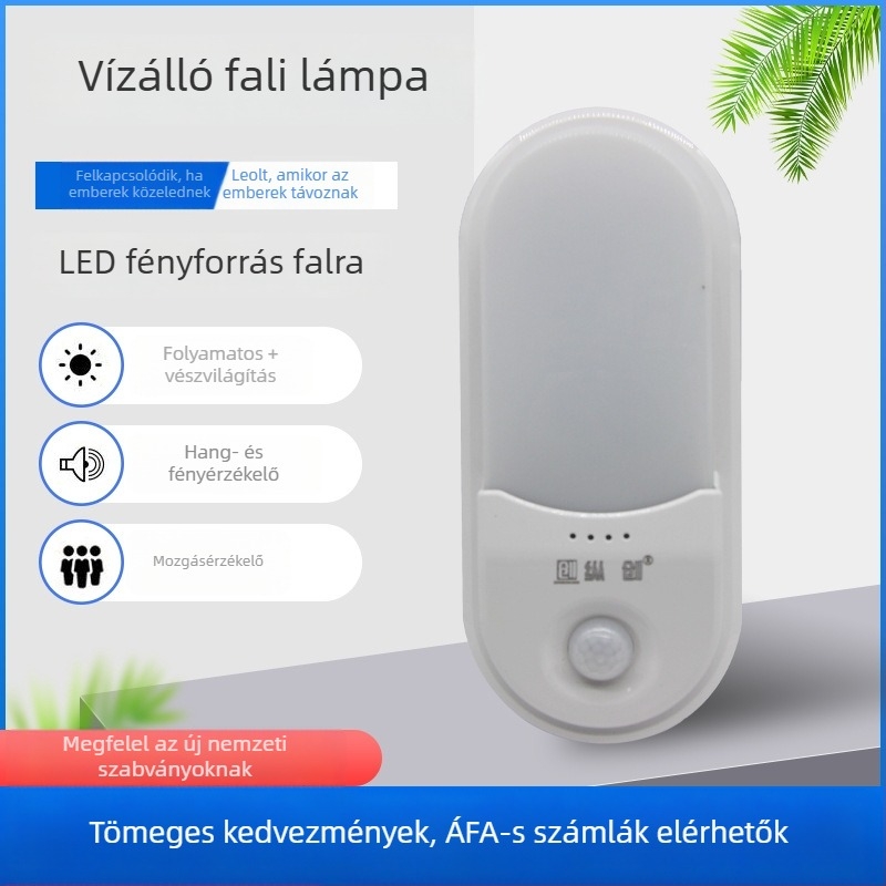 LED falikar infravörös mozgásérzékelővel, hangvezérléssel és vészvilágítással, háromszoros védelem