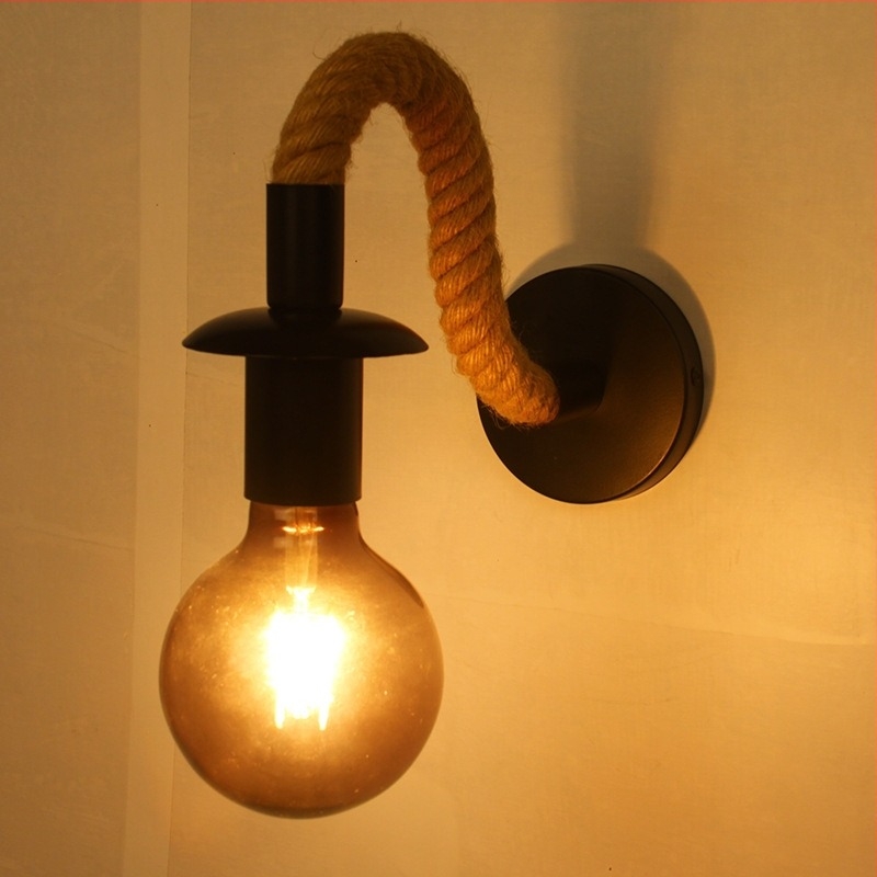 Retro LED falikar kenderkötéllel belső és kültéri használatra, ideális villa, kert és terasz.