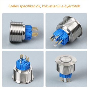 30 mm átmérőjű mikro nyomógombos kapcsoló rozsdamentes acélból, víz- és porálló, pillanatnyi működés, körkörös sík fej, fém nyomógombos kapcsoló 30A