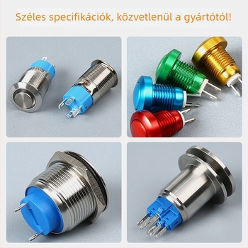 30 mm átmérőjű mikro nyomógombos kapcsoló rozsdamentes acélból, víz- és porálló, pillanatnyi működés, körkörös sík fej, fém nyomógombos kapcsoló 30A