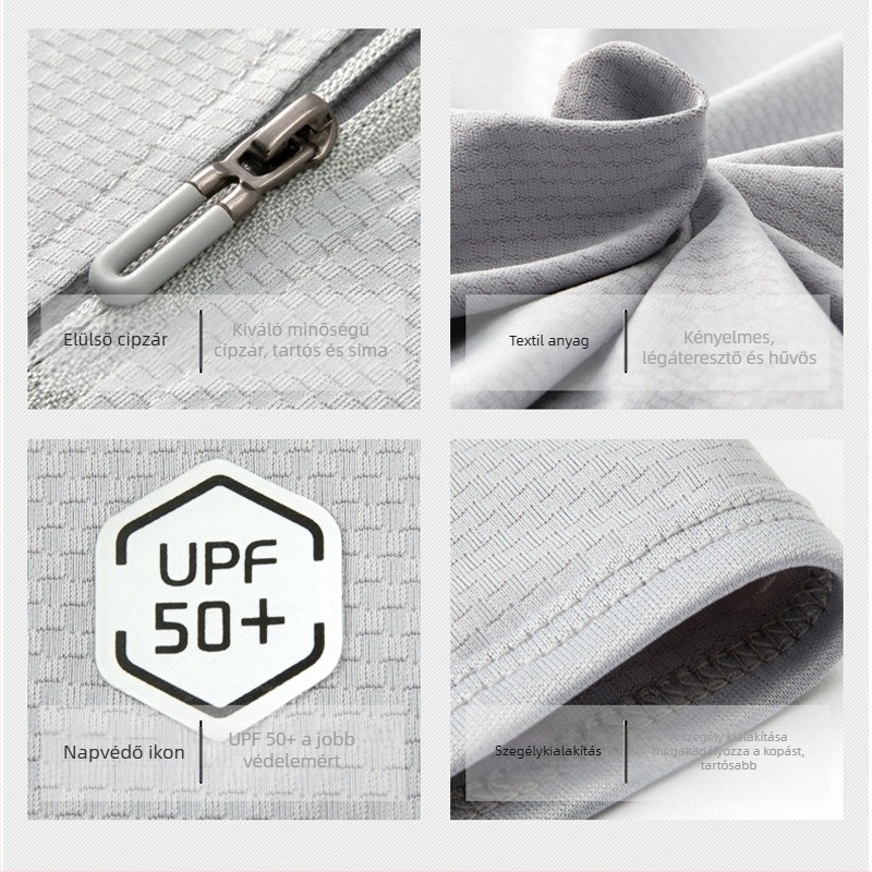 Uniszex kapucnis dzseki UPF50 UV-védelemmel, könnyű ice silk anyagból, lélegző, nyár–ősz outdoor viselet, egyedi logóval