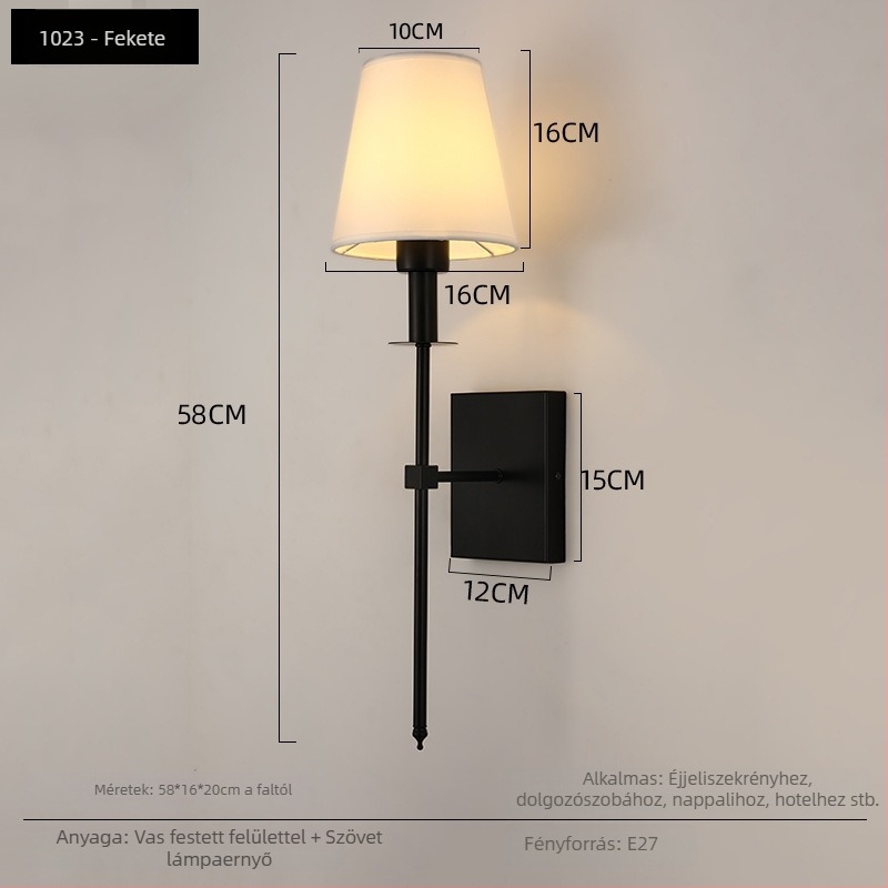 Belső használatra készült fali lámpa vászon árnyékolóval — hálószoba, előszoba, folyosó és iroda számára, vintage stílusú LED világítás
