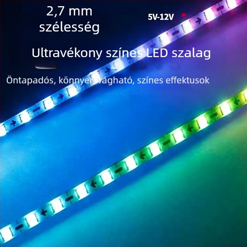 Ultra vékony RGB LED-szalag egy-zónás vezérléssel ruházathoz, táskákhoz és az autó belső hangulatvilágításához